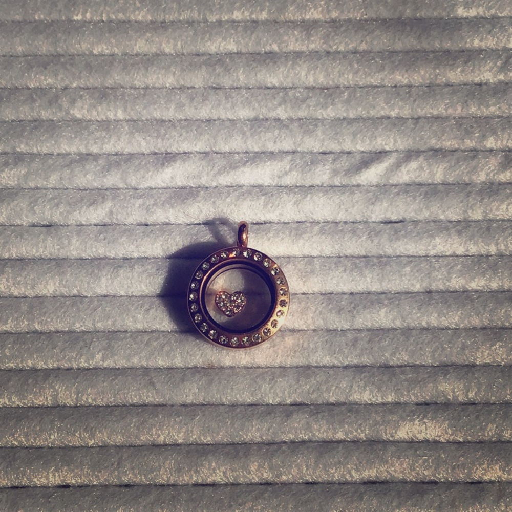 Small rose gold locket w/ heart charm w/ crystals